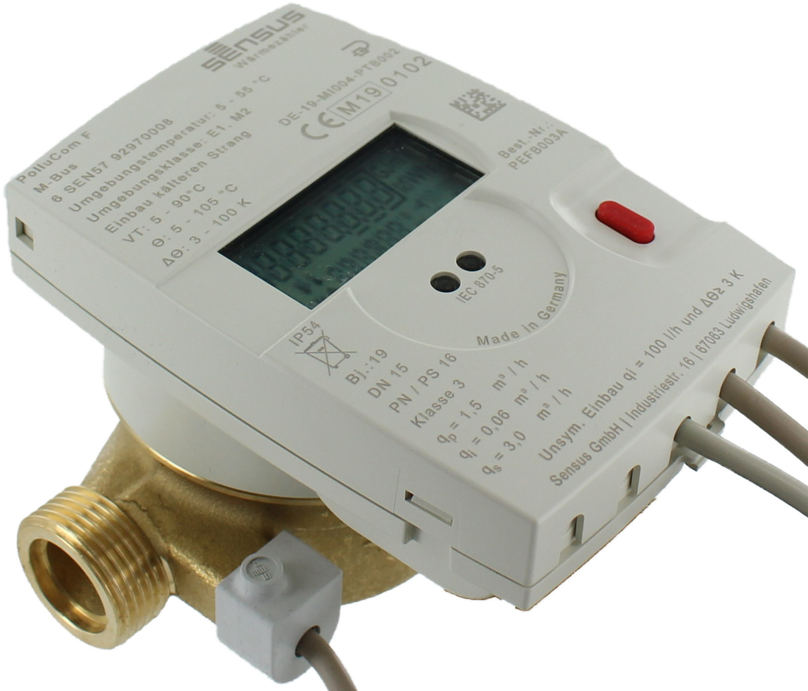 Sensus Wärmezähler PolluCom F Qp 1,5 m3/h M-Bus AG 3/4'' BL=110mm 45/5,2 (Eichjahr 2026)
