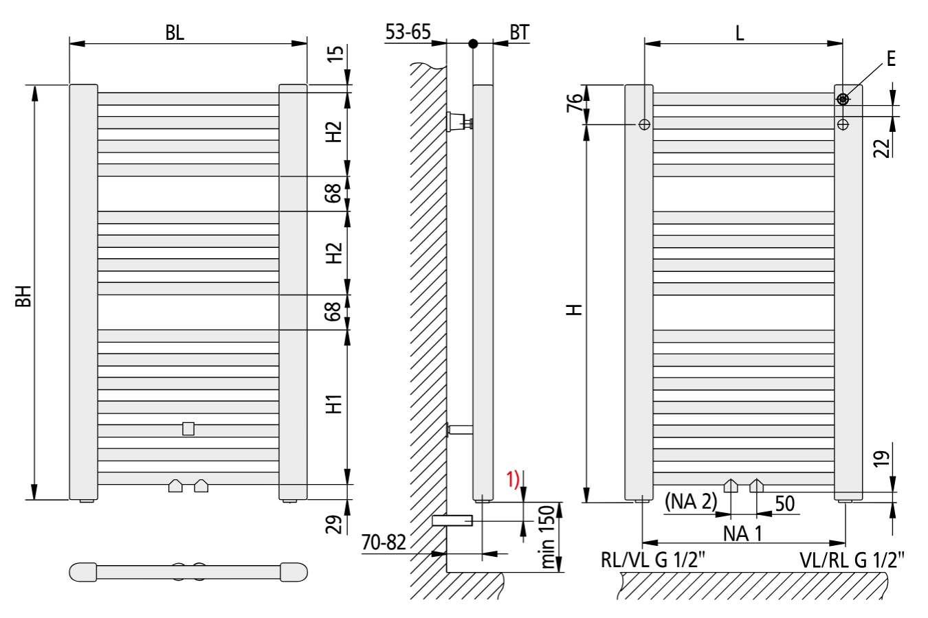 Kermi Badheizkörper Basic-50 gerade 1770 x 35 x 450 mm QN767 weiß RAL 9016, E001M1800452XXK