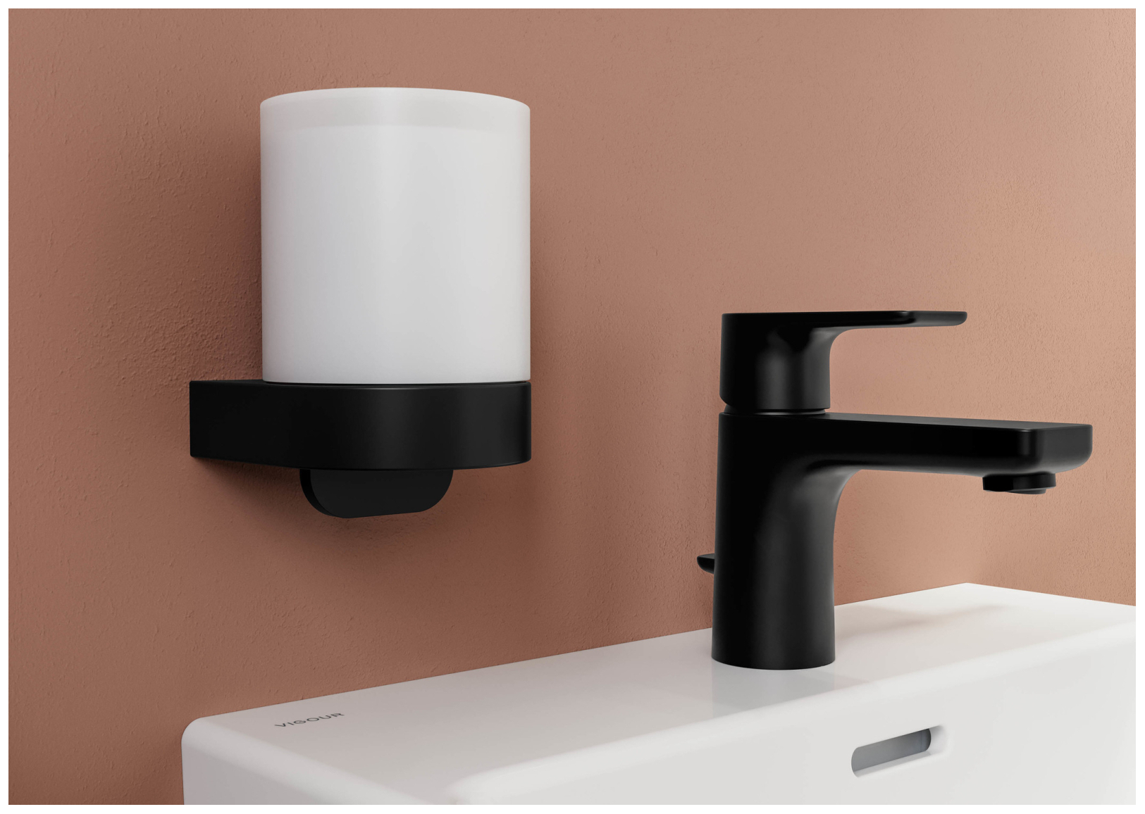 VIGOUR Wand-Flüssigseifenspender derby V3 mit Glas schwarzmatt