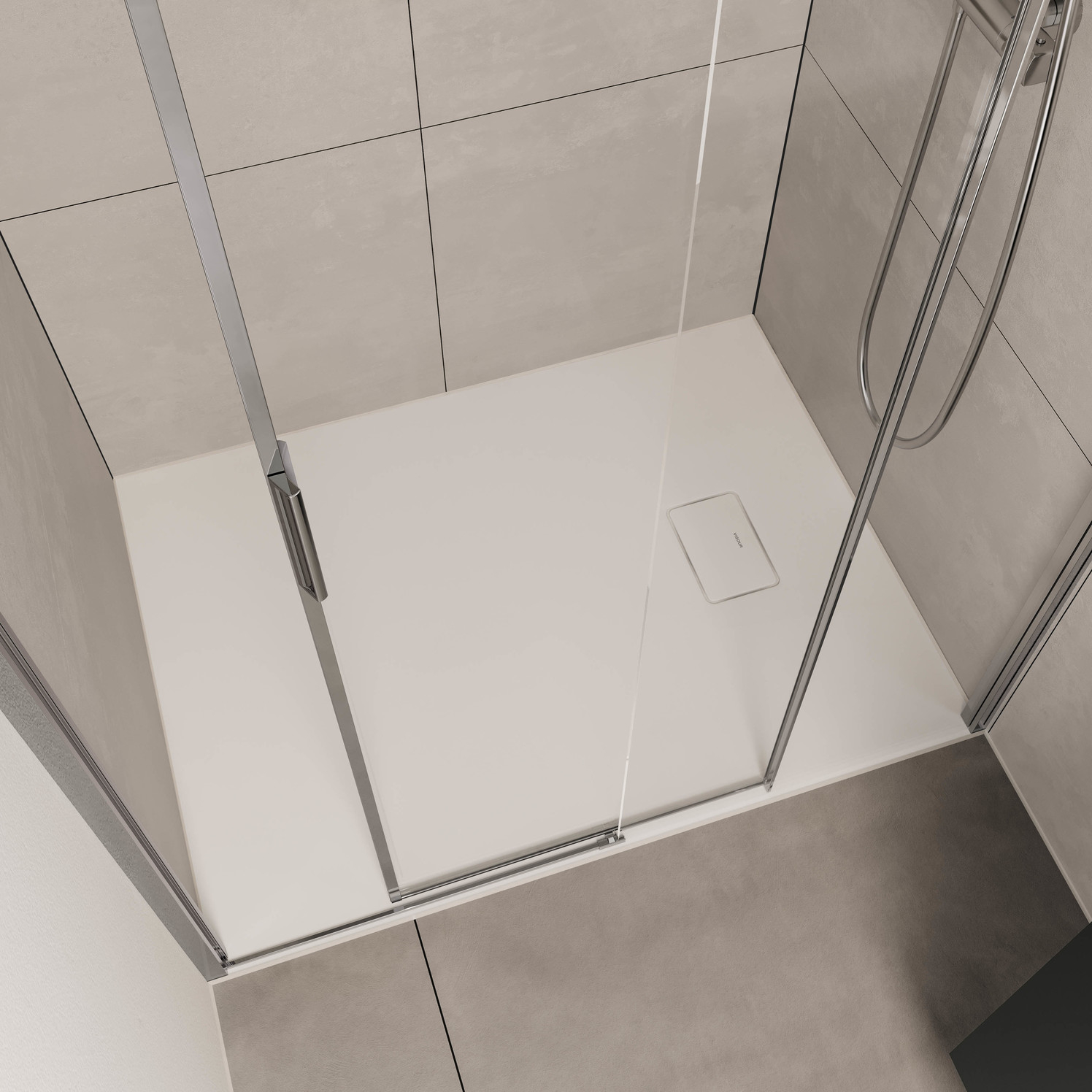 VIGOUR Duschwanne V3 Mineralguss 100x75x3,0cm mit Ablaufdeckel SafeStepPlus weiß matt