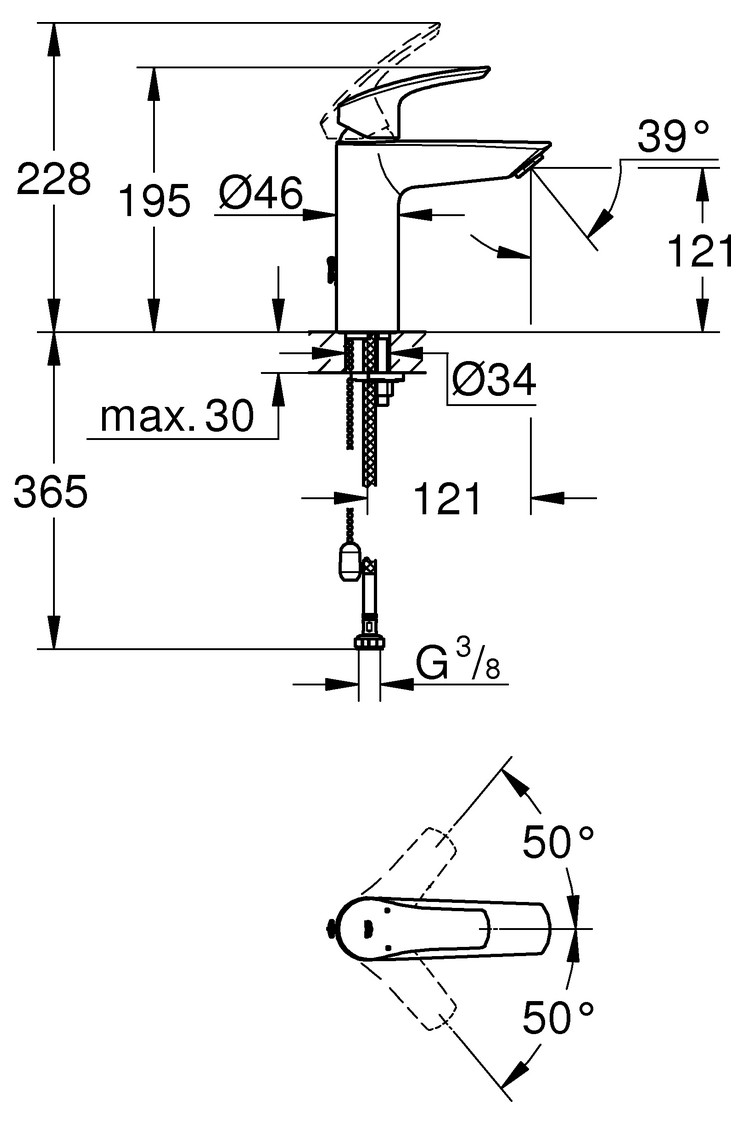 GROHE Waschtischbatterie Eurosmart M-Size mit versenkbarer Kette chrom 23323003 - Bild 2