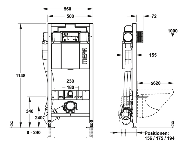 MEPA nextVIT Air WC-Element Spülkasten A31, Bauhöhe 120 cm, Lüfter - Auslösung manuell 514820 - Bild 2