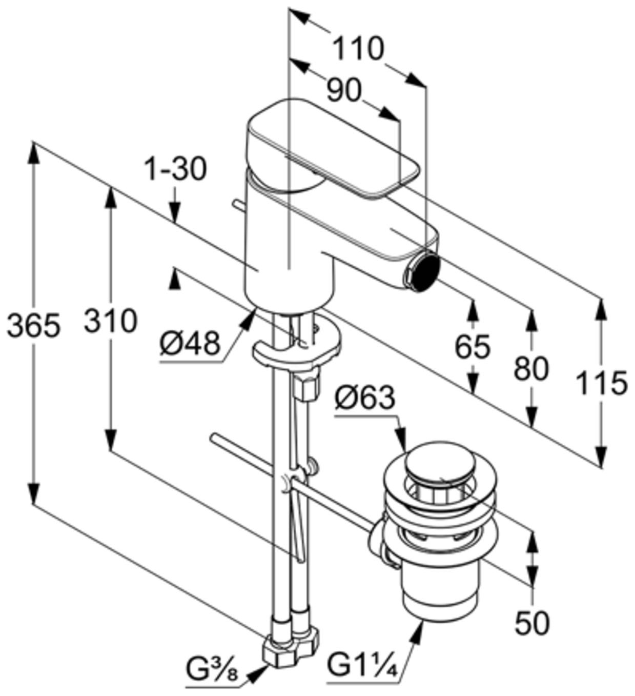 Kludi PURE&STYLE Bidet-Einhandmischer DN 15 mit Metall-Ablaufgarnitur chrom 402160575 - Bild 2