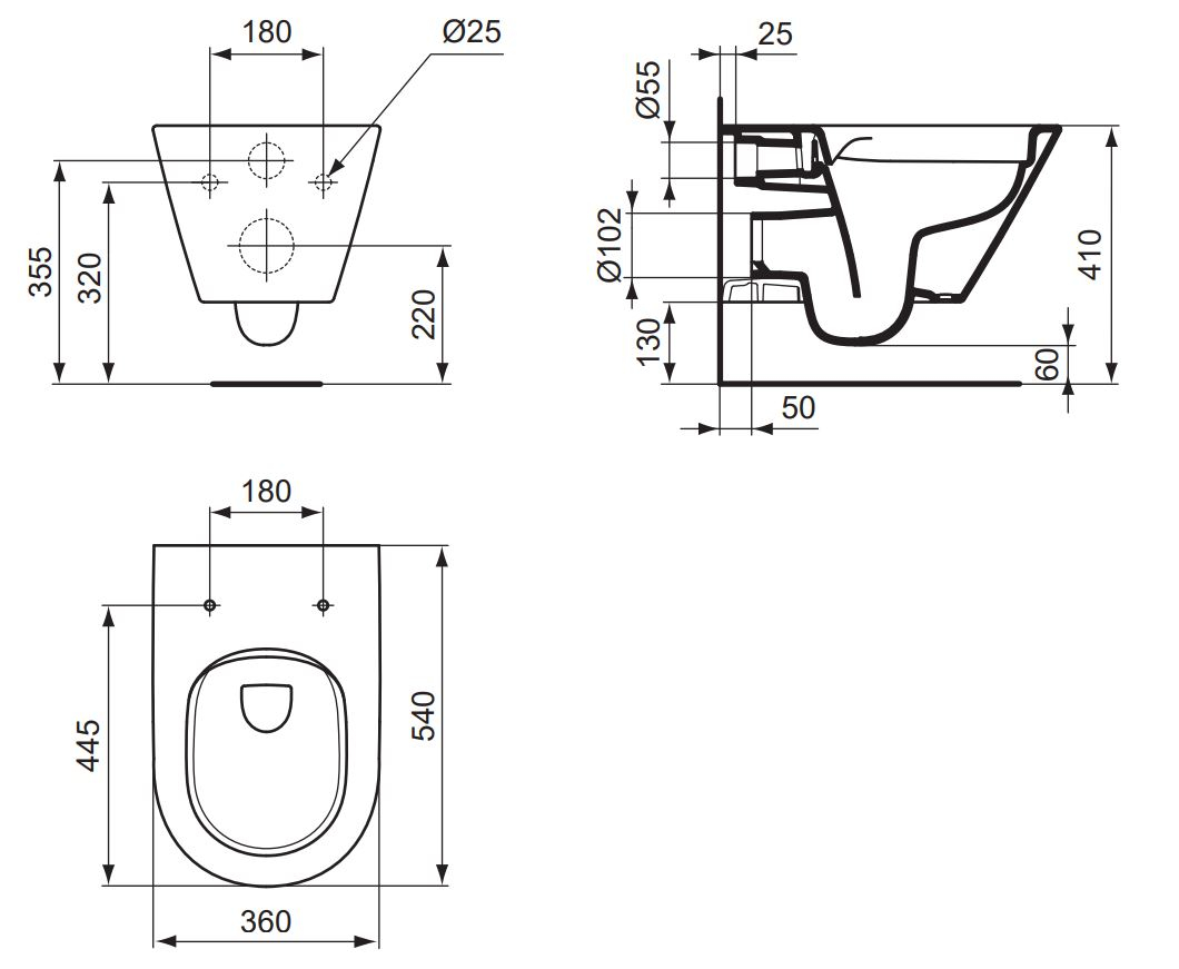 VIGOUR Wand-Tiefspül-WC derby V3 PflegetectPlus weiss, spülrandlos, WC-Sitz mit Absenkautomatik