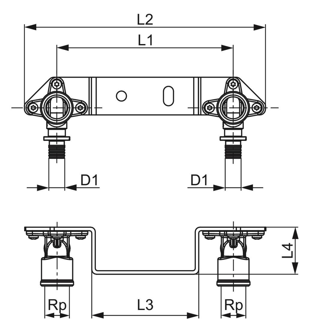 TECEflex Montageeinheit mit Wandscheiben 150mm 16 mm x 1/2'' Rotguss/Siliziumbronze 720550 - Bild 2
