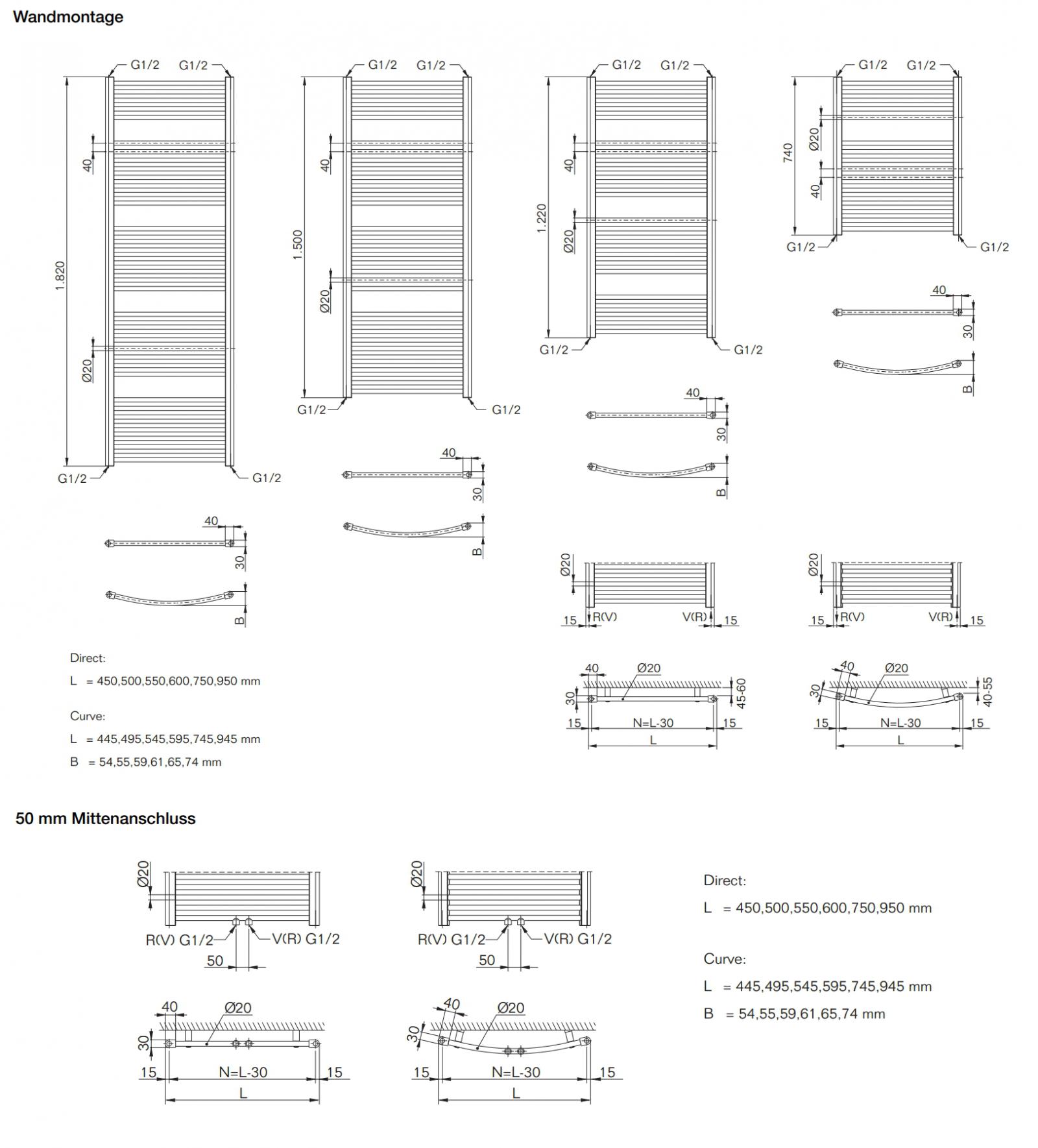 Buderus Logatrend Badheizkörper Therm Direct m 1820x450 mm Mittenanschluss, RAL 9016 weiß - Bild 2