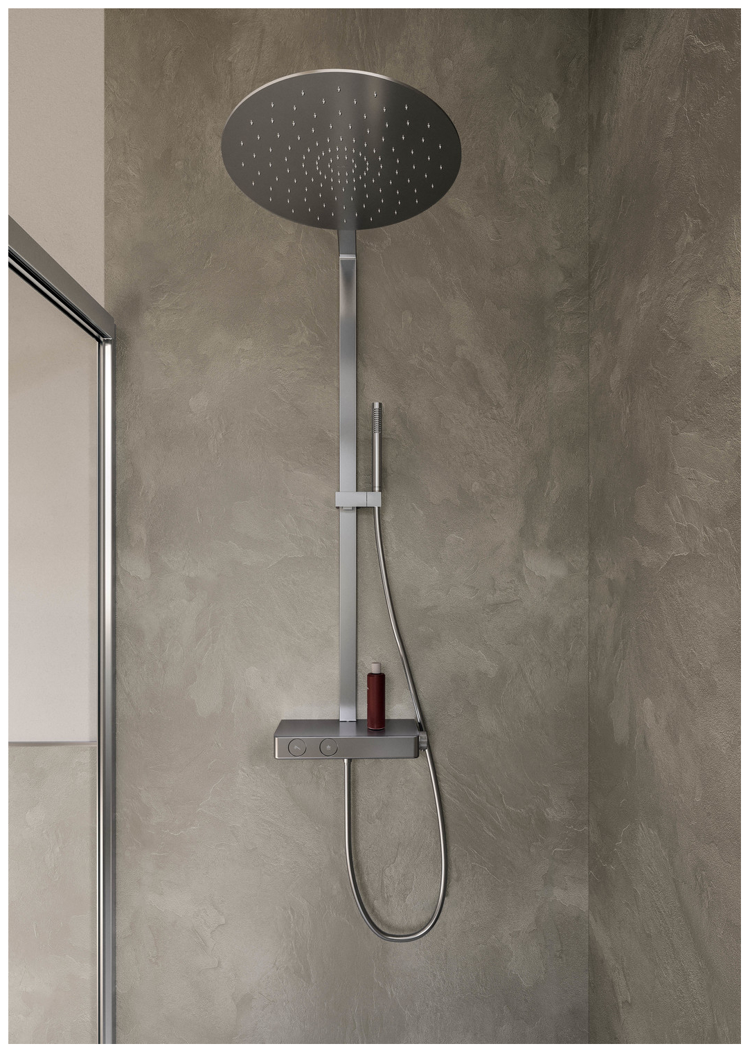VIGOUR Duschsystem V4 Thermostat Kopfbrause 410mm rund Stabhandbrause und Schlauch verchromt