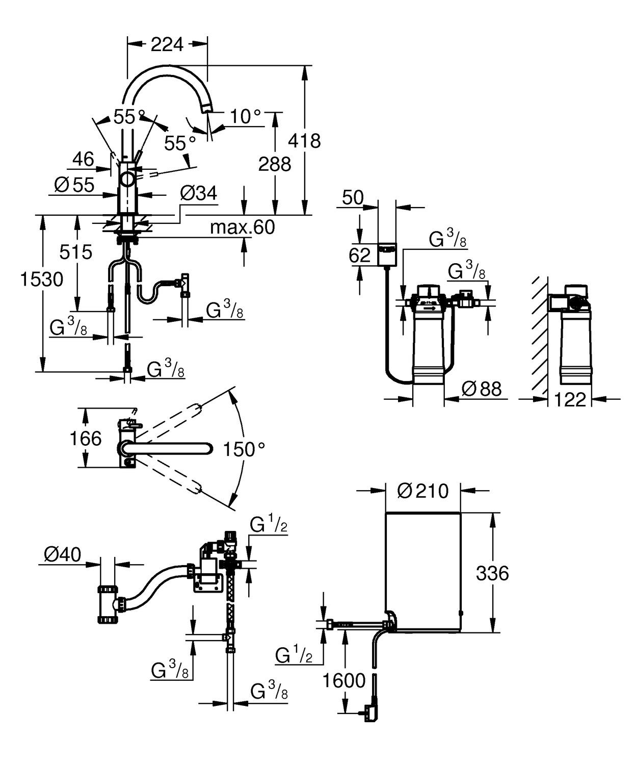 GROHE Küchenarmatur und Boiler Red Duo M-Size C-Auslauf chrom 30083001 - Bild 5