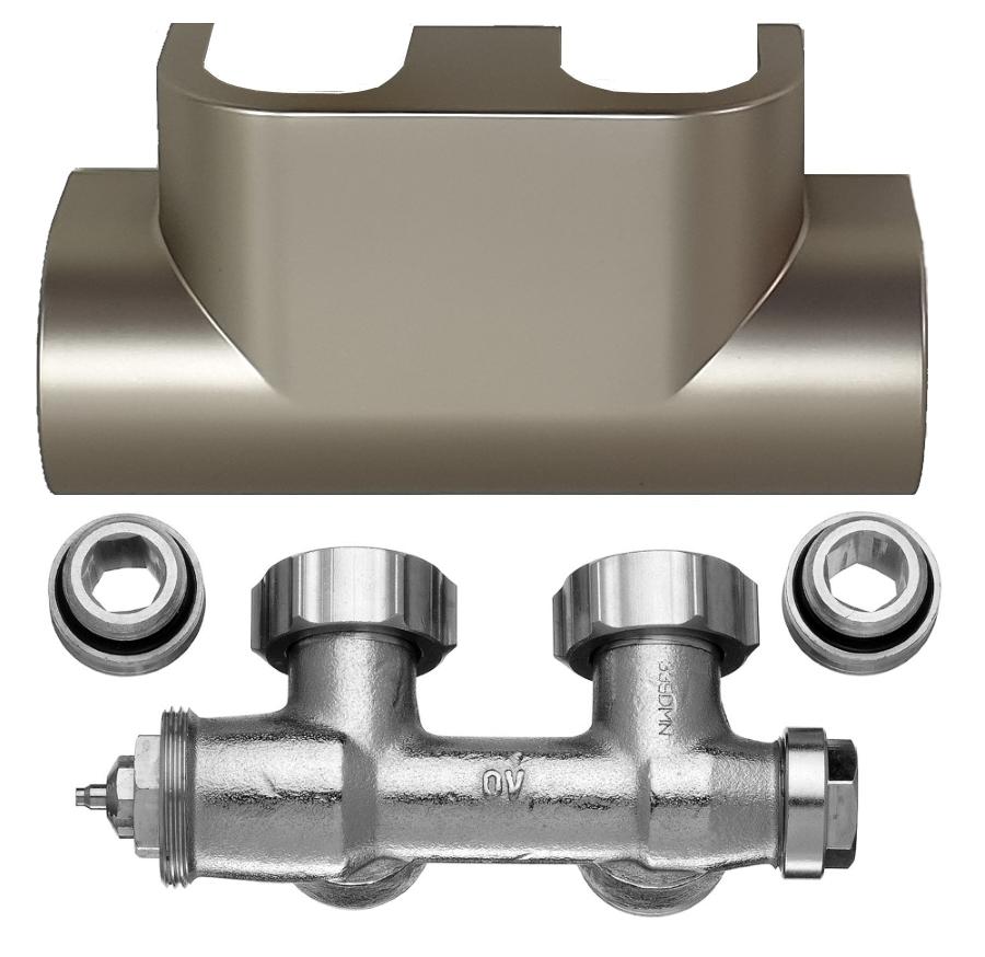 Kermi Ventil-Hahnblock-Set Edelstahl-Optik Eckform 1/2'' x 3/4'' inklusive Blende ZV00410003 - Bild 1