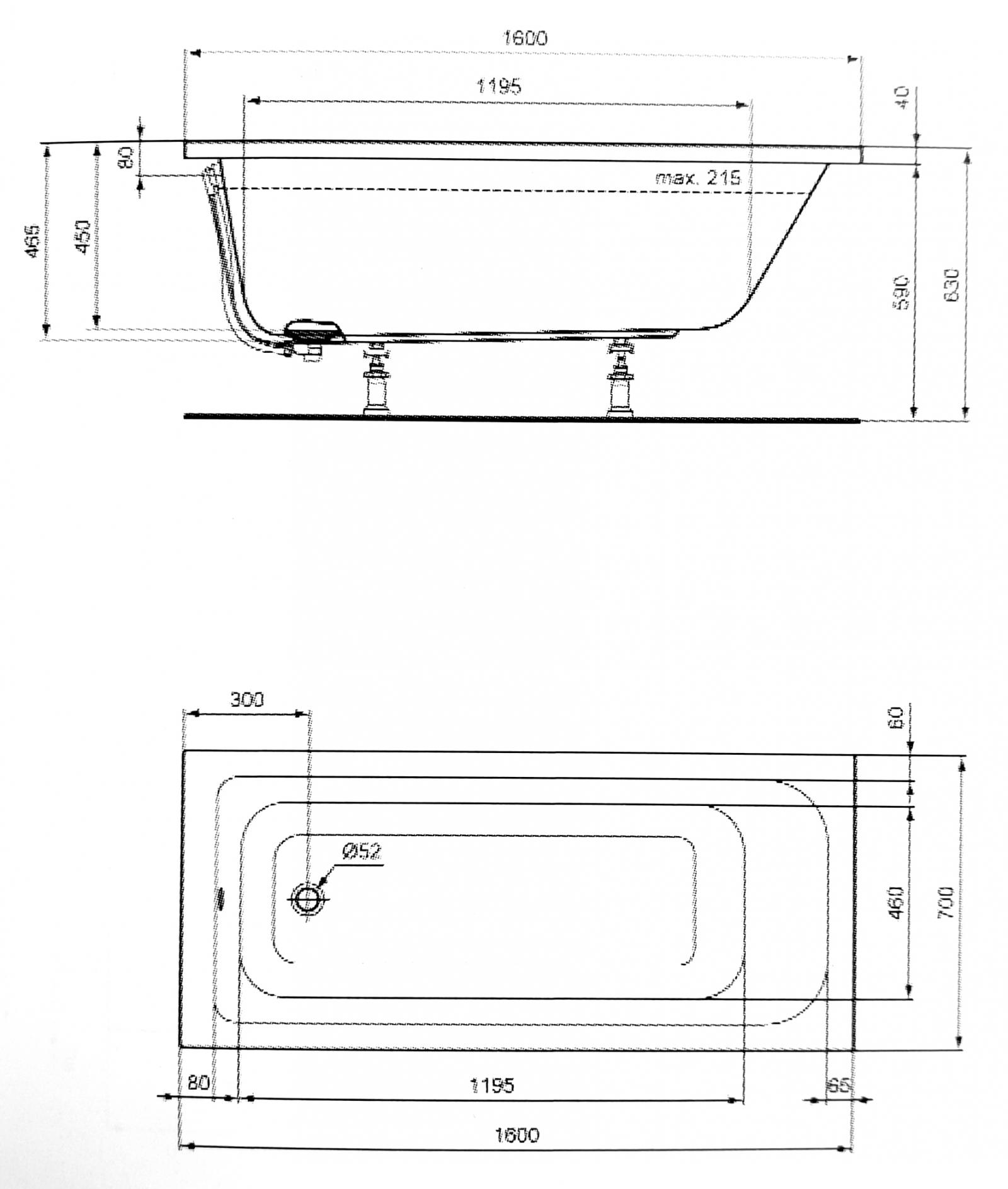 Badewanne Körperform 160x70 cm aus Sanitär-Acryl weiß inklusive Styropor-Wannenträger - Bild 2