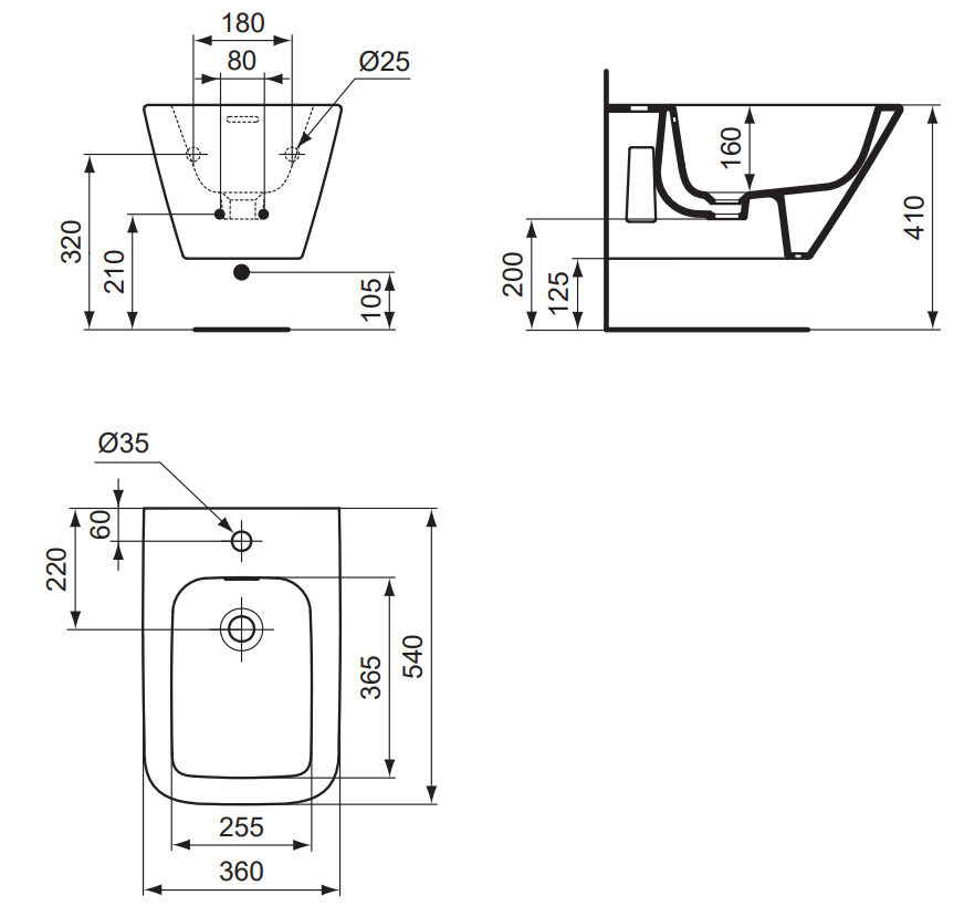 VIGOUR Wand-Bidet derby V3 edge weiß mit Hahnloch u.Überlauf,verdeckte Befestigung,PflegetectPlus