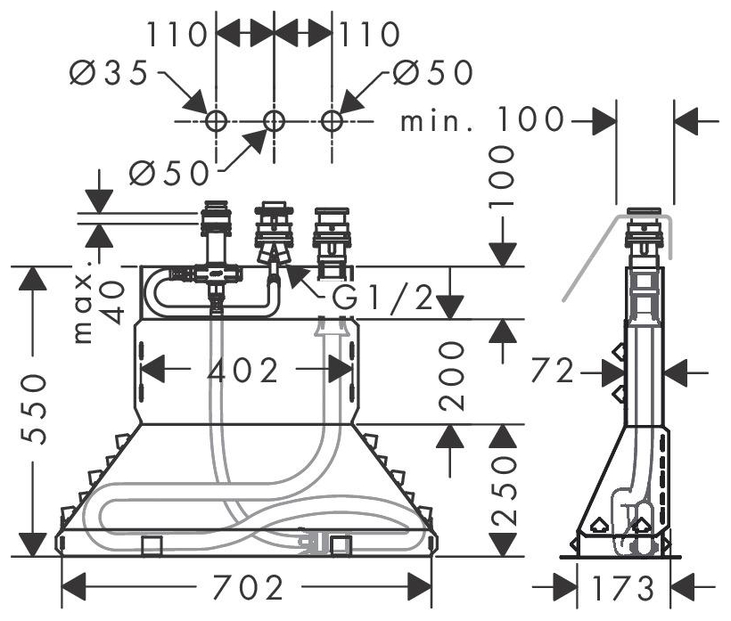 Hansgrohe 3-Loch Wannenmischer Grundkörper für Wannenrandmontage 13437180 - Bild 2