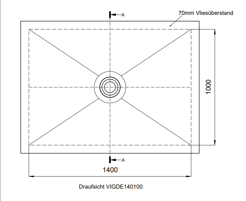 VIGOUR Duschelement individual 2.0, 140x100x5,0cm Ablauf mittig rollstuhlbefahrbar - Bild 2