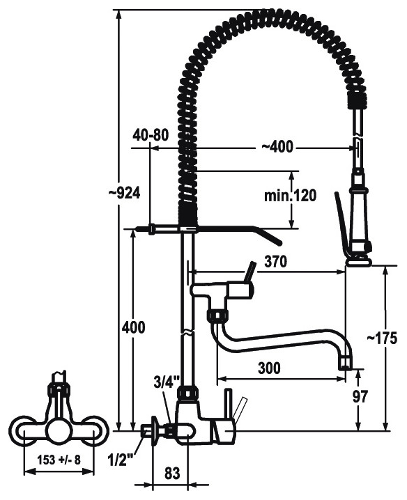 KWC GASTRO Geschirrwaschbrause Ganzchrom AD153 +/- 8 mm A200 Brause 270mm 24.502.164.000 - Bild 3