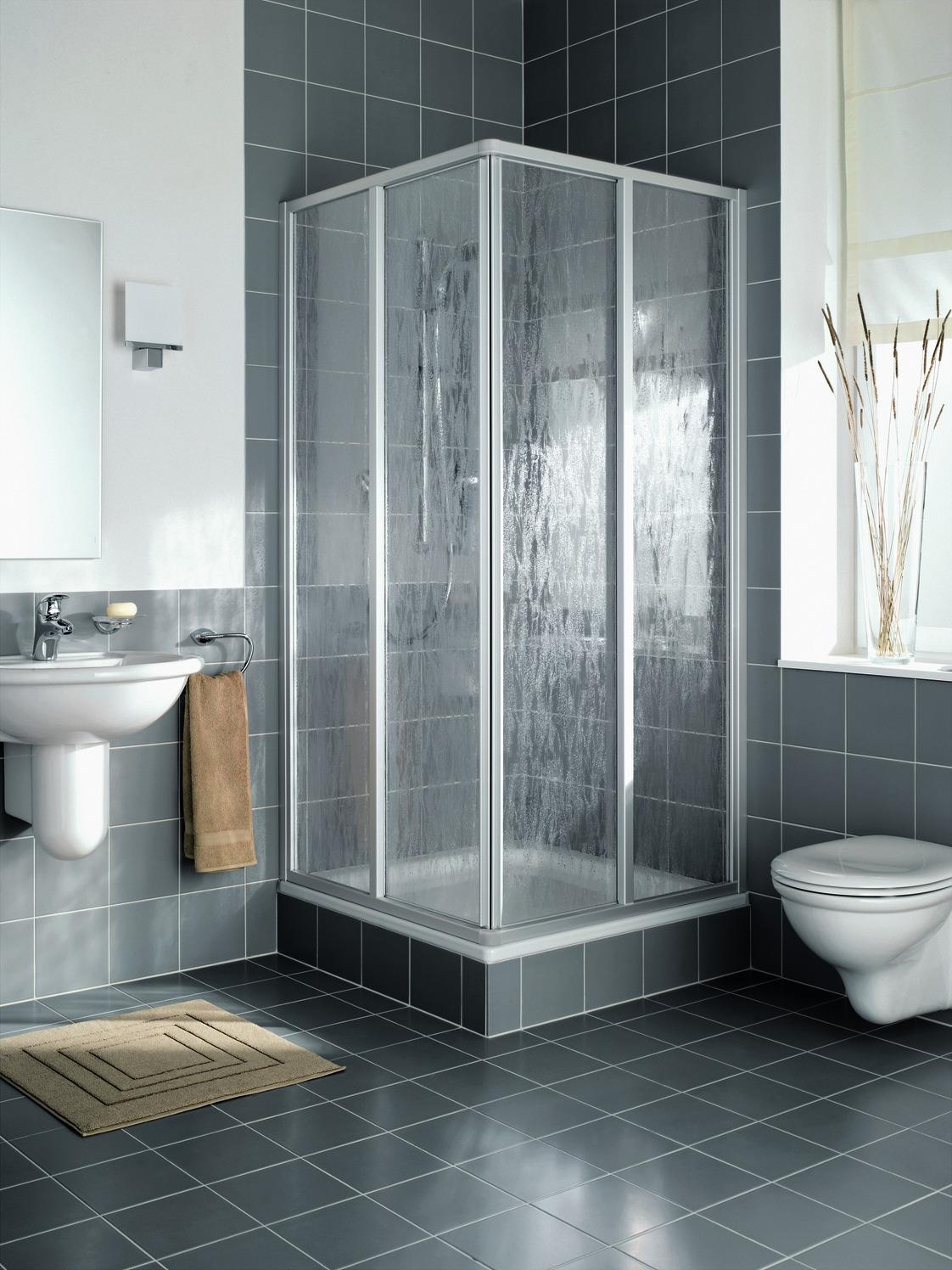 Kermi Nova 2000 Eckeinstieg-Halbteil ED2 700x1850 mm, Kerolan Fontana hell, Profil silber mattglanz - Bild 5