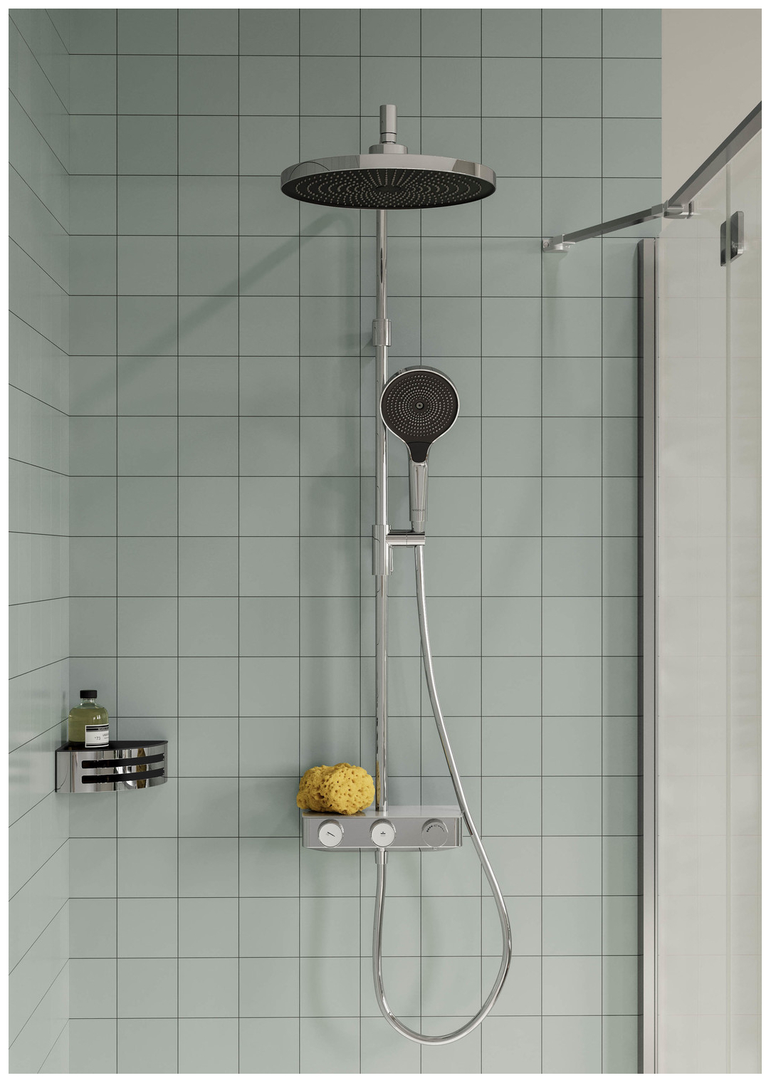 VIGOUR Duschsystem V3 Thermostat Kopfbrause 260mm rund Handbrause 3-fach und Schlauch verchromt