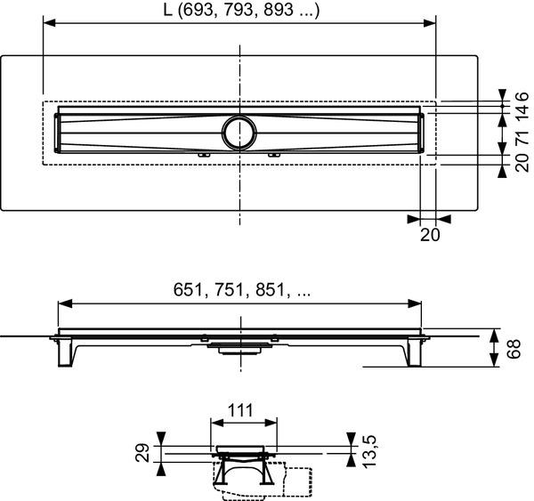 Duschrinne Evo WFA 900 mm gerade, mit Wandfliesenauflage, Seal System Dichtmanschette - Bild 2