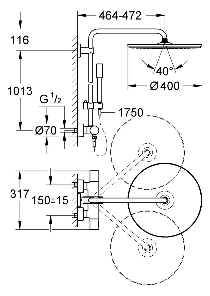 GROHE Duschsystem Rainshower Thermostat Kopfbrause Rainshower Cosmopolitan 400 chrom 27174001 - Bild 2