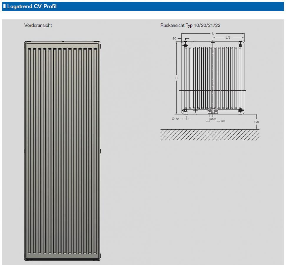 Buderus CV-Profil 22x1800x600 Logatrend Vertikal-Flachheizkörper mit Befestigungsmaterial 7728604606 - Bild 4