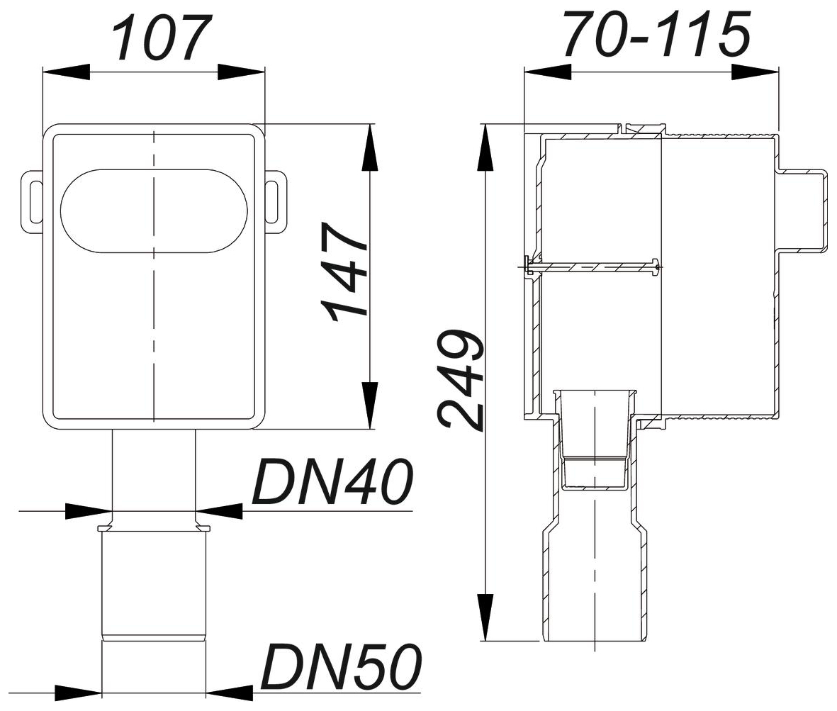 DALLMER Rohbauset Waschgeräte-Siphon 400 Vario DN 40/50 Nr. 140401, für Anschlussset Vario.1/2 - Bild 2