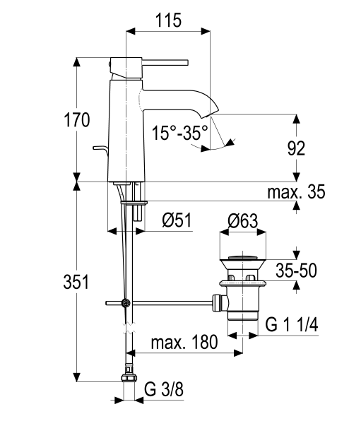 VIGOUR individual Waschtischbatterie GRACE mit Ablaufgarnitur schwarzmatt - Bild 2