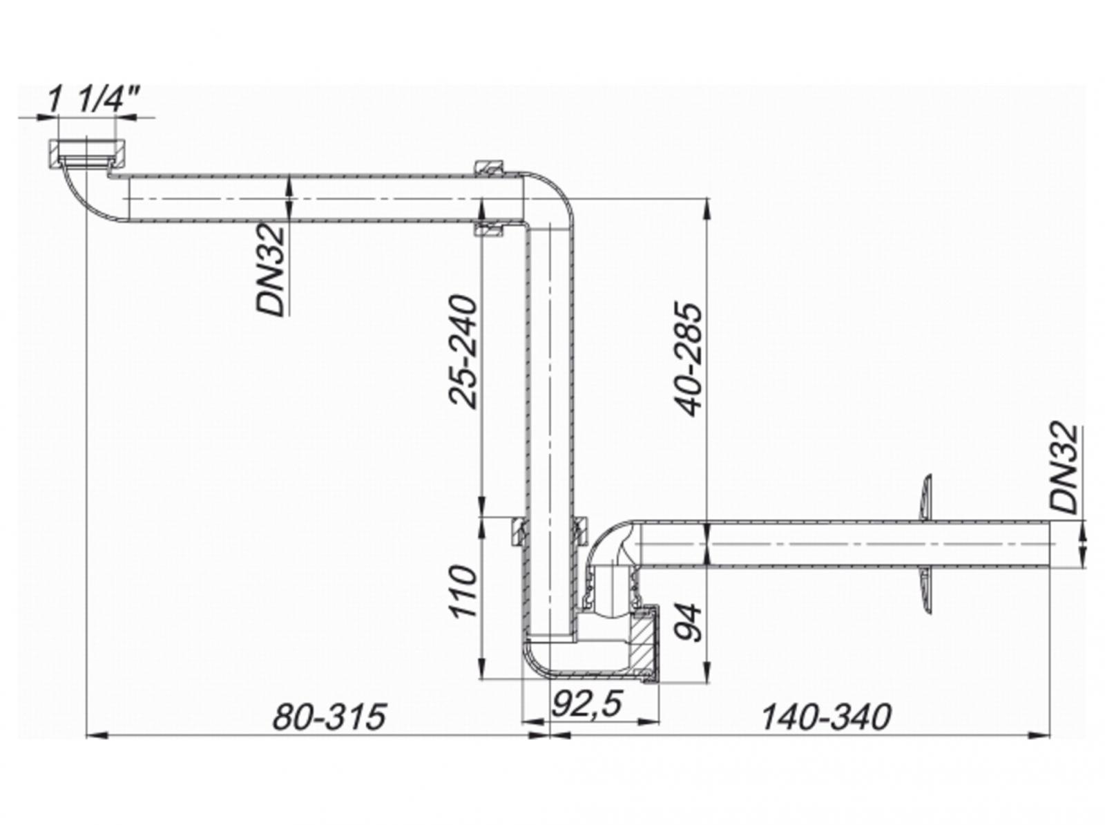 Dallmer Raumspar-Waschtisch-Möbel-Siphon 1 1/4'' x DN 32 mit herausz.Reinigungseinsatz  - Bild 2