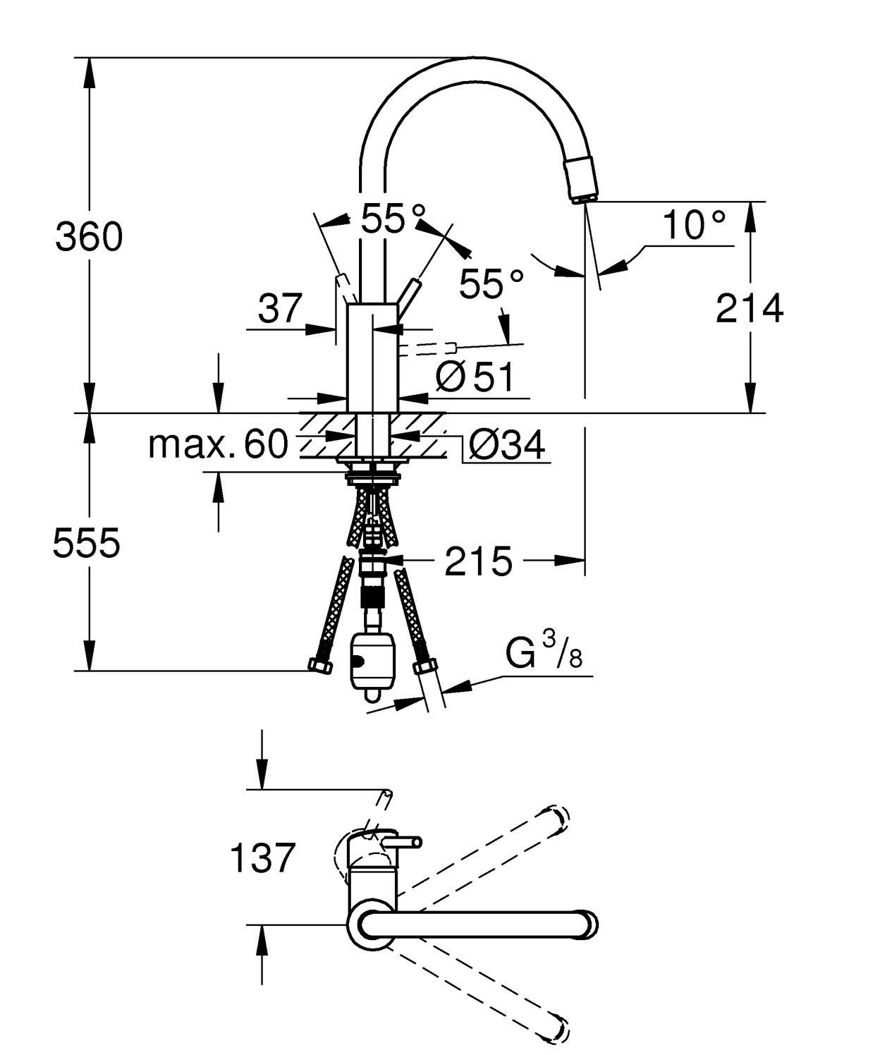 Grohe Spültischbatterie Concetto hoher Auslauf ausziehbarer L-Brause Zero supersteel 32663DC3 - Bild 2