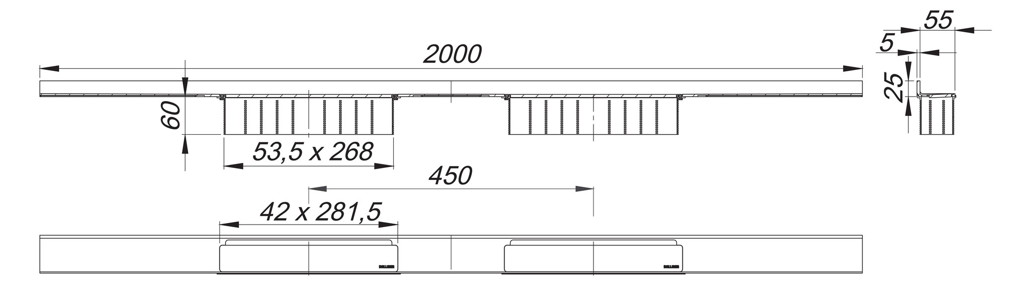 DALLMER Duschrinne CeraWall Select Duo 2000 mm Ablaufschiene Edelstahl matt 536259 - Bild 2
