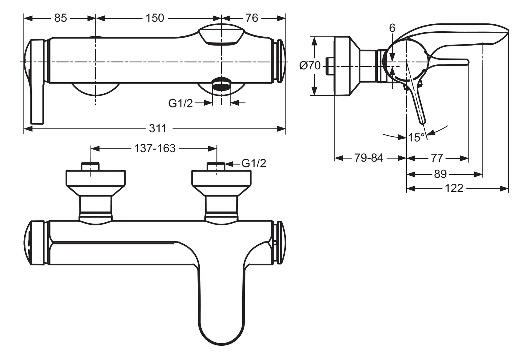 Ideal Standard Badearmatur Aufputz MELANGE chrom, ohne Brausegarnitur A4271AA - Bild 2