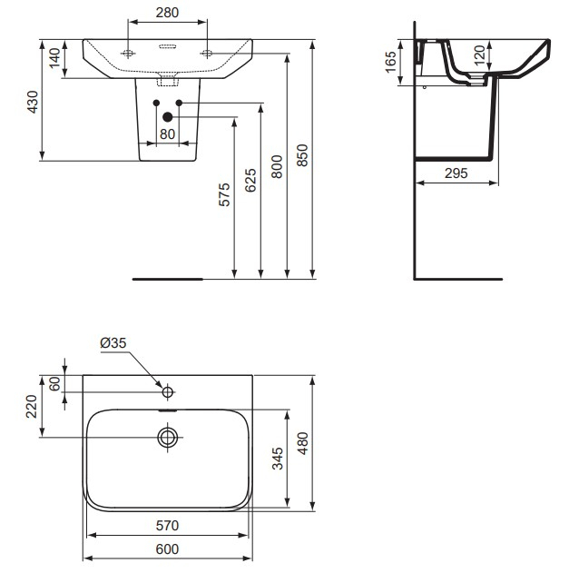 VIGOUR Waschtisch-Set derby V3 60cm PflegetectPlus weiss, Einhandmischer, Siphon und Eckventile