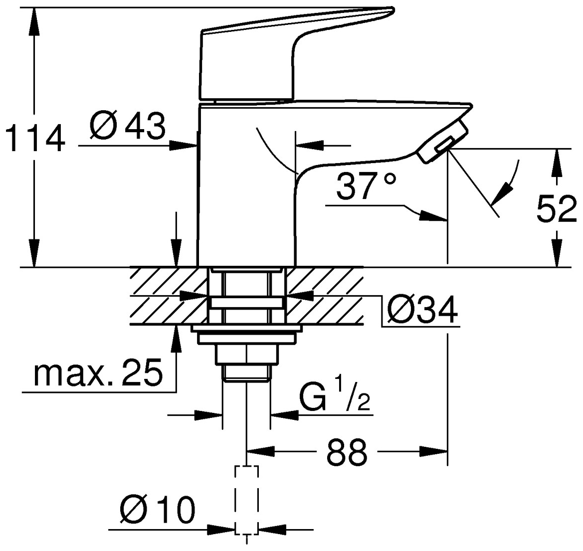 GROHE Standventil BauEdge XS-Size chrom ohne Ablaufgarnitur 20421001 - Bild 4