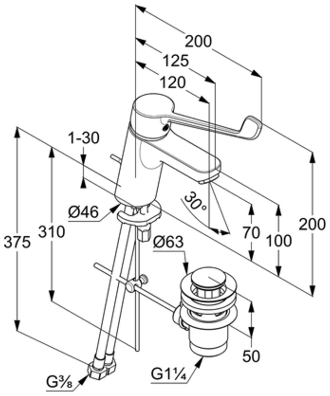 Kludi PURE&EASY CARE Waschtisch-Einhandmischer 70 mit KLINIK HEBEL 180mm chrom 372870565 - Bild 2