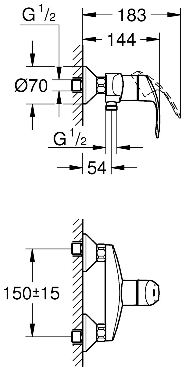 GROHE Eurosmart Brausebatterie chrom Aufputz S-Anschlüsse ohne Brausegarnitur 33555002 - Bild 3