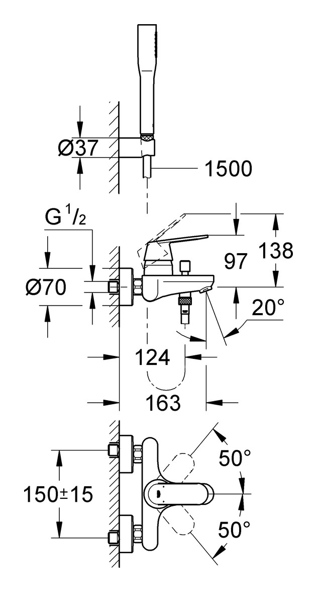 GROHE Eurosmart Cosmopolitan Wannenbatterie Aufputz mit Brauseset chrom 32832000 - Bild 3
