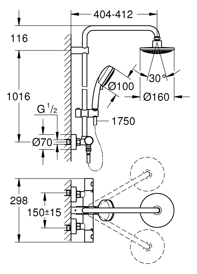 GROHE Duschsystem Tempesta Cosmopolitan Thermostat Kopfbrause 160mm chrom 27922000 - Bild 2