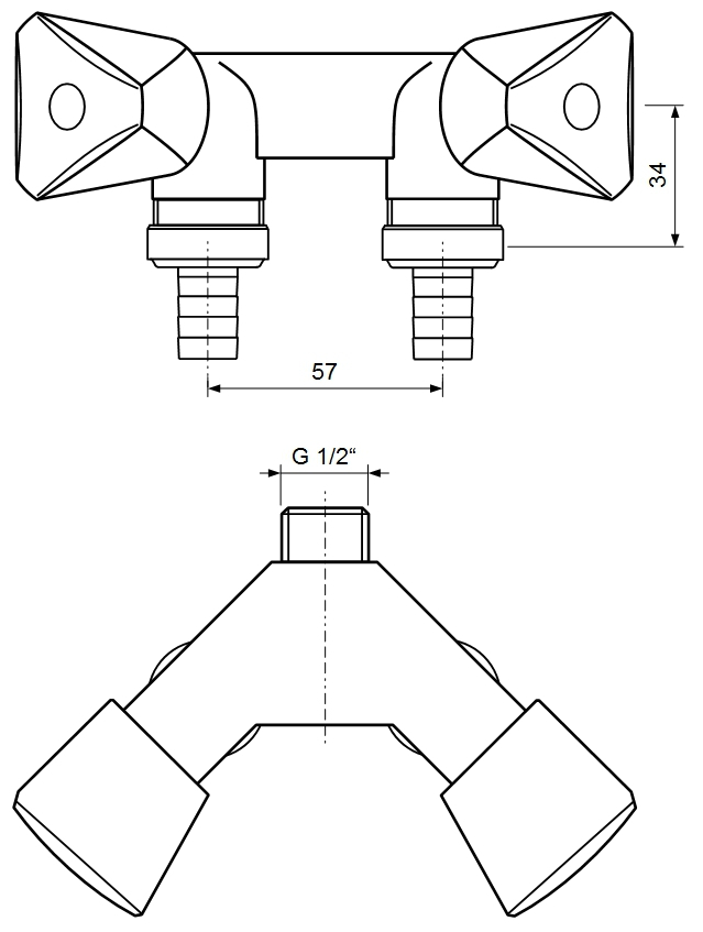 Geräte-Doppelventil 1/2'' verchromt mit Rückflussverhinderer - Bild 2
