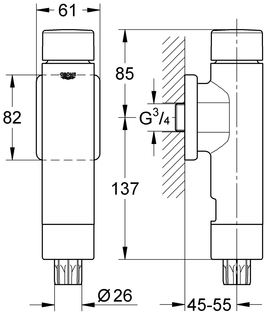 GROHE WC-Druckspüler Rondo A.S. 37347 DN 20 verchromt 37347000
