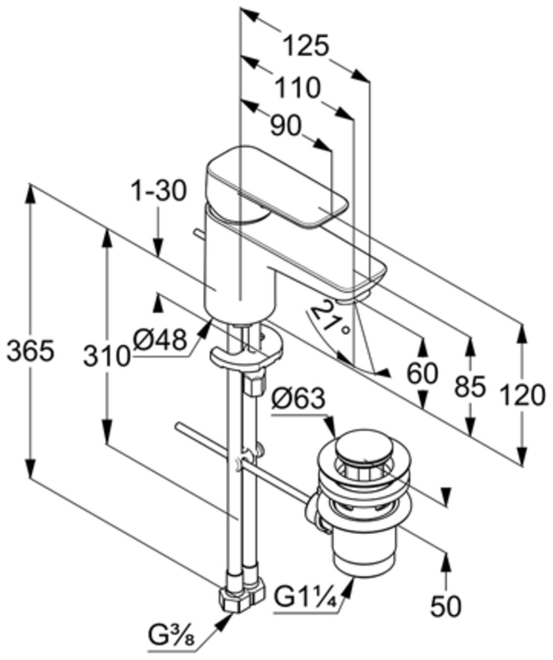 Kludi PURE&STYLE Waschtisch-Einhandmischer 60 mit Metall-Ablaufgarnitur chrom 403850575 - Bild 2