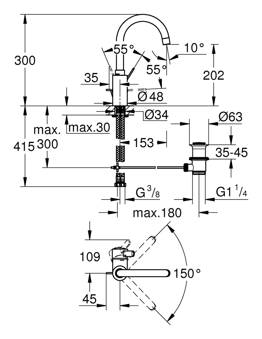 GROHE Waschtischbatterie Eurosmart Cosmopolitan L-Size Zero chrom 32830001 - Bild 3
