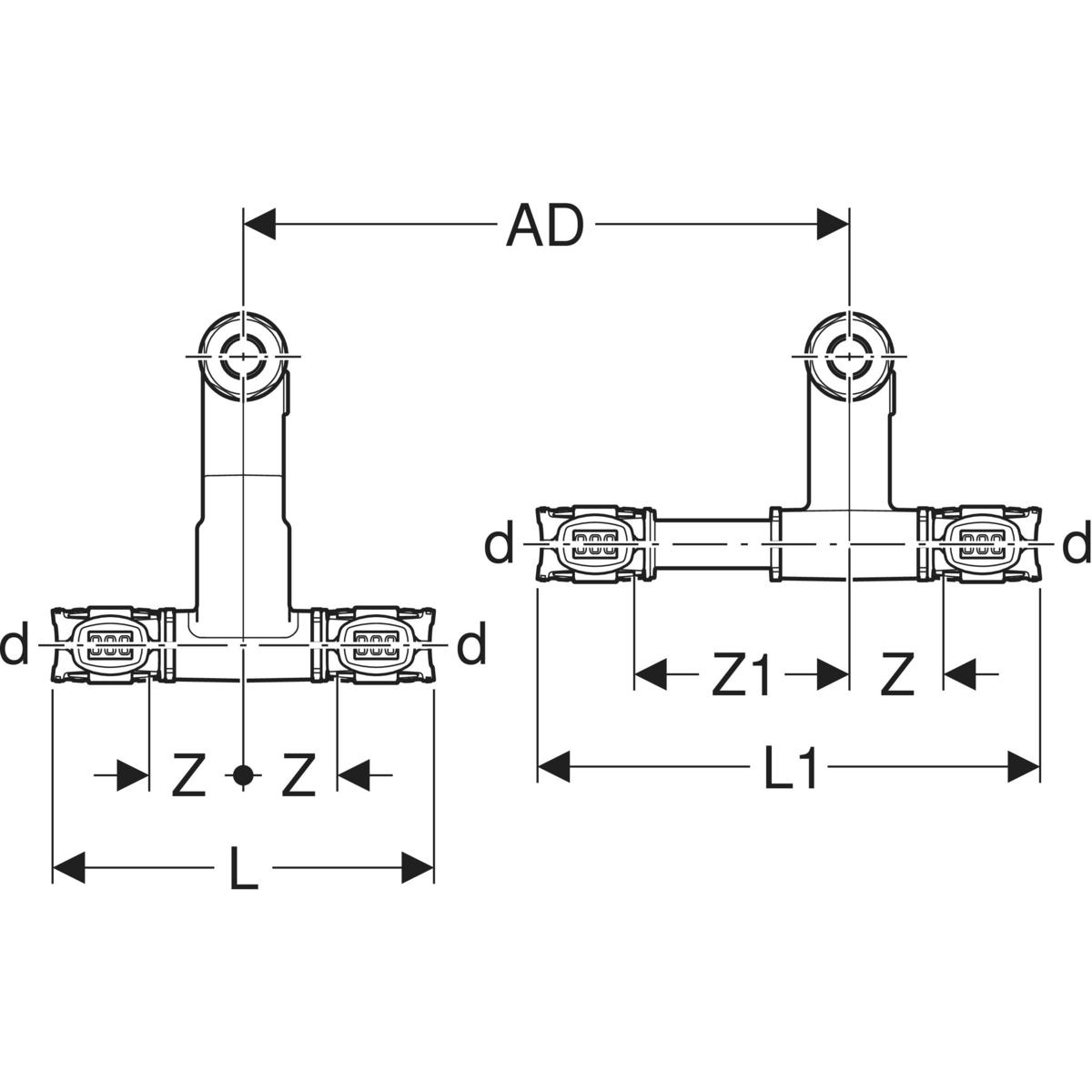 Geberit FlowFit Set Anschluss-T-Stück für Vorlauf/Rücklauf 16x15x16mm Siliziumbronze 619.440.22.2 - Bild 4