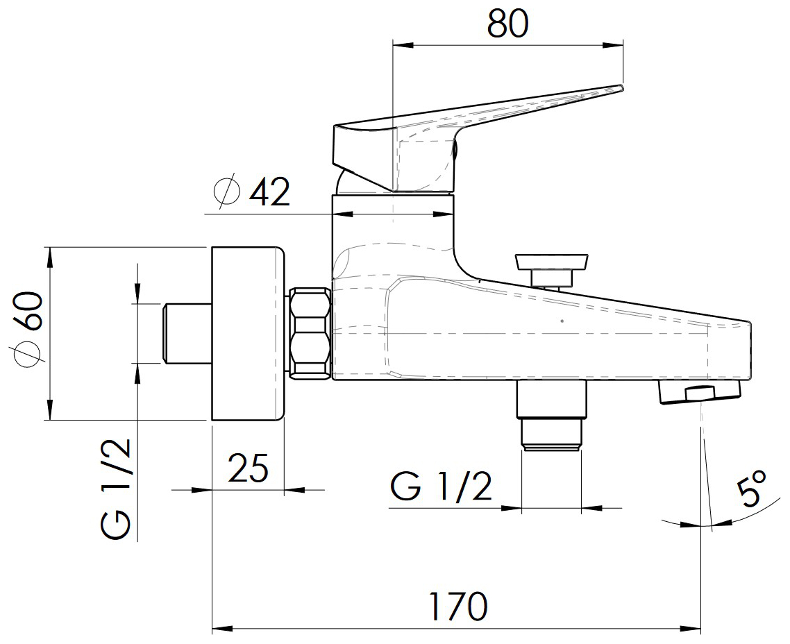 VIGOUR Einhand-AP-Badebatterie one verchromt ohne Brausegarnitur - Bild 4