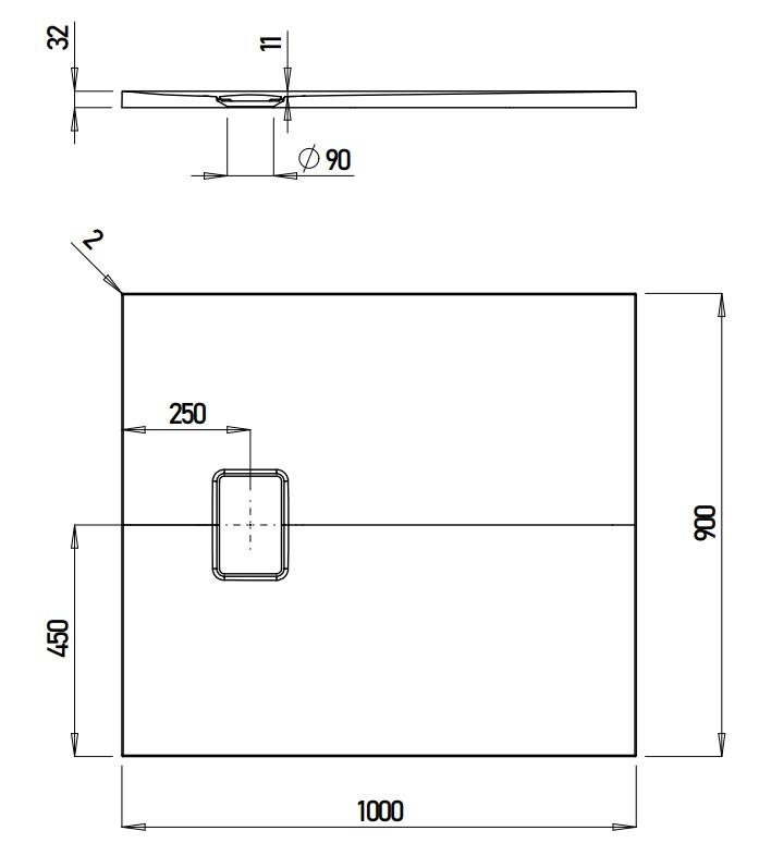 VIGOUR Duschwanne V3 Mineralguss 100x90x3,0cm mit Ablaufdeckel SafeStepPlus weiß matt