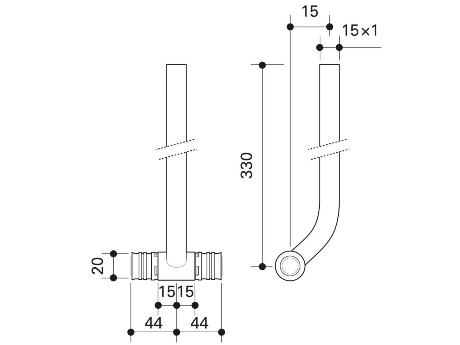 HKZ-Anschluss-T-Stück Alpex F50 Profi 20mm x 330mm kurz ALPHKAT20K - Bild 2