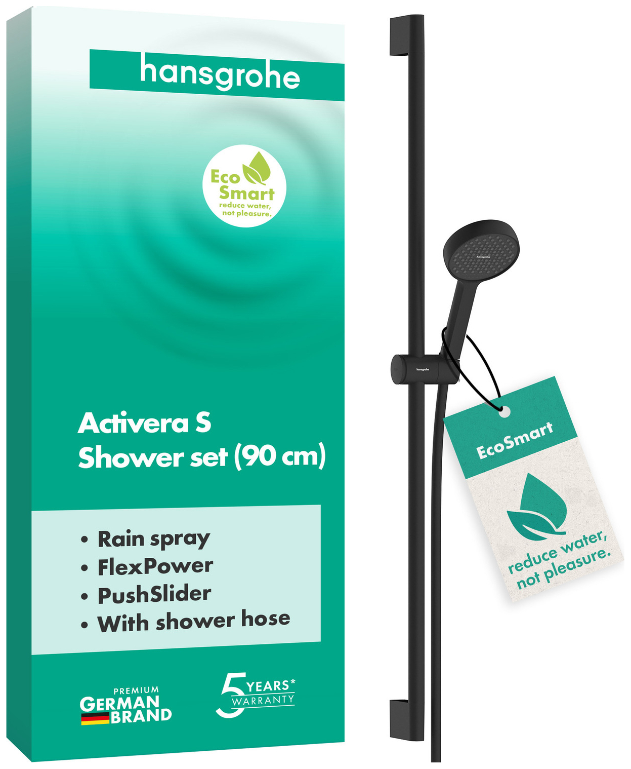 Hansgrohe Brauseset Activera S 95 1jet EcoSmart mit Brausestange Typ 95 matt schwarz