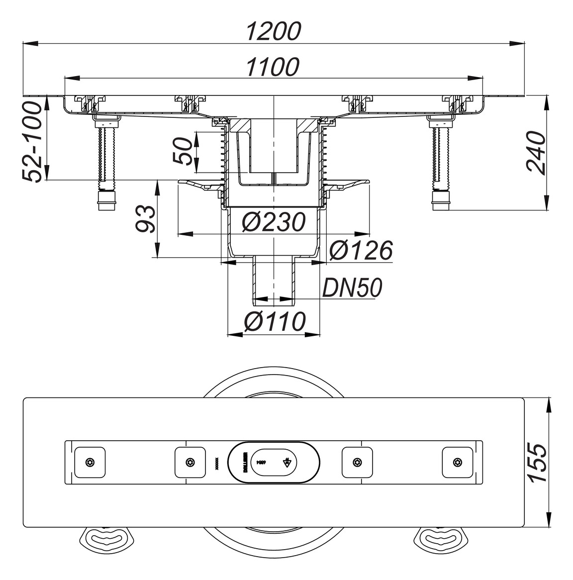 DALLMER Duschrinne CeraLine senkrecht F 1100 mm DN 50, Fläche 521675 - Bild 2