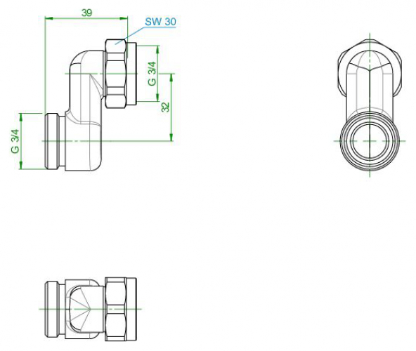 Oventrop S-Anschlussverschraubung G 3/4'' AG x G 3/4'' ÜM Messing vernickelt 1019205 - Bild 3