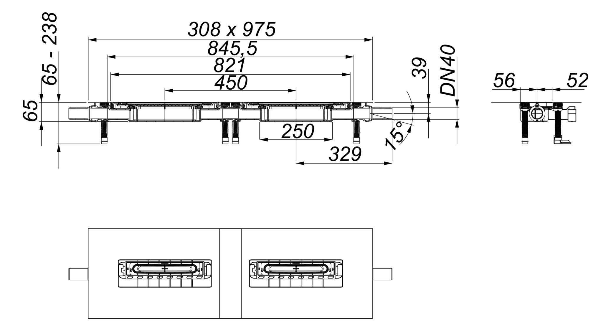 DALLMER Ablaufgehäuse DallFlex 2.0 DUO Plan 570055, DN 40, für CeraWall Duo und CeraFloor Duo