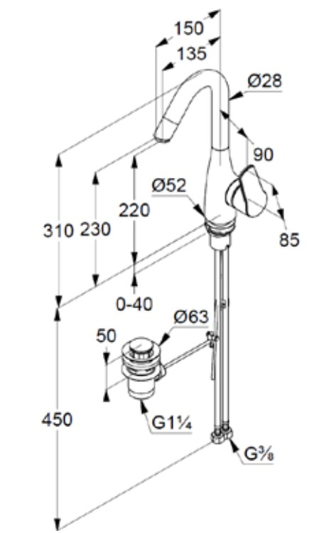 VIGOUR Einhand-Waschtischbatterie derby V3 V-Auslauf schwenkbar, mit Ablaufgarnitur verchromt
