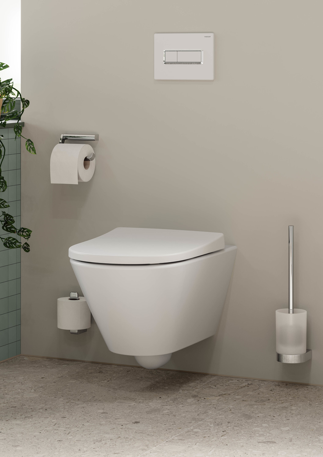 VIGOUR Wand-Tiefspül-WC derby V3 PflegetectPlus weiss, spülrandlos, verdeckte Befestigung