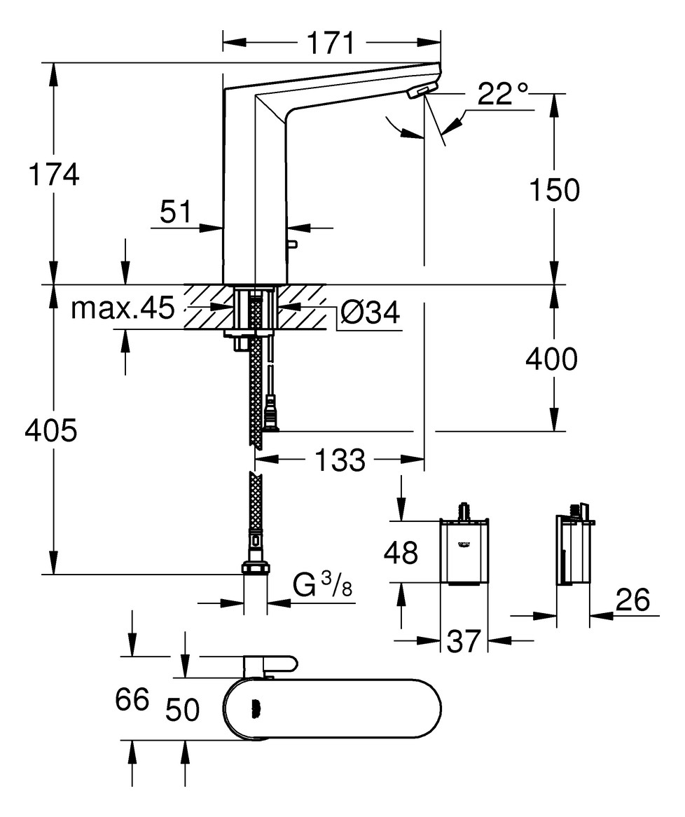 GROHE WT-IR-Elektronik Eurosmart CE L-Size mit Mischung 6V chrom 36422001 - Bild 2